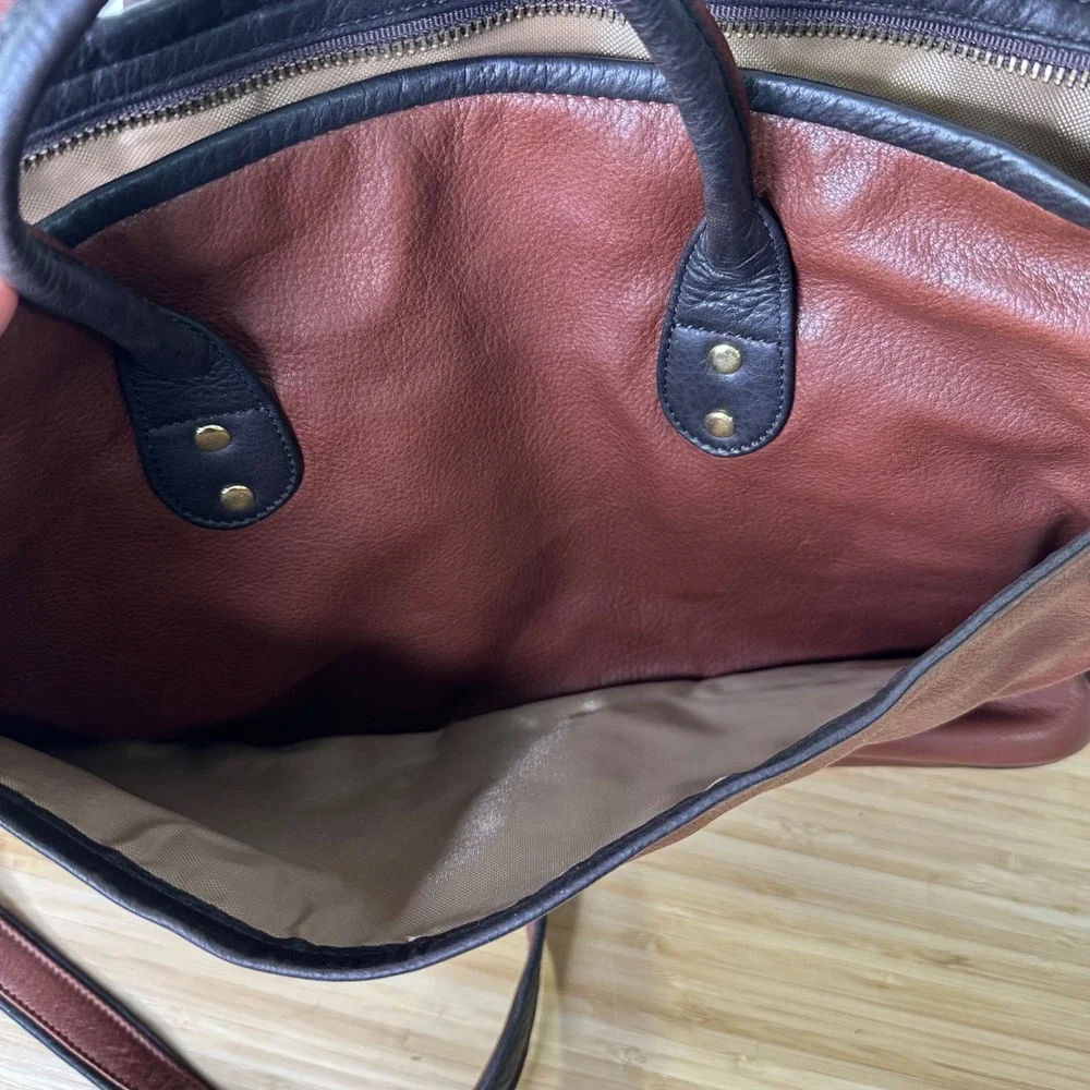 Mowen Leather Designs Messenger Briefcase Bag Brown Black Leather Academia GUC - Picture 12 of 16